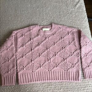 Pink Knit Sweater with Pompoms